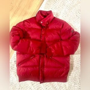Armani Jeans Duck Down Puffer Jacket Sz 52 (L) Zip Snap Red Bomber